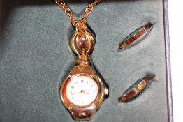 Ladies Gruen Pendant Quartz Watch on Gold Coloured Chain in Box with Optional Case Backs which can b