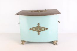 Mid-Century Painted Metal Lidded Coal Bin with Brass Mounts