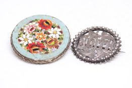 Italian Micro Mosaic and Sterling Silver Edith Name Brooches