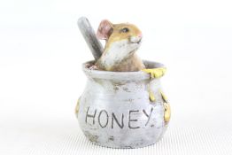 Cold painted bronze mouse in honey pot