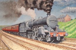 J.E. Holland Oil on Board Steam Locomotive 42765