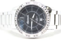 Gents Ingersoll Diamonds Swiss Quartz Watch with Genuine Black Diamond Bezel in Box with Papers.