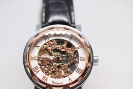 Gents Winner Hand Wind Mechanical Watch with Skeleton Dial in Associated Box.