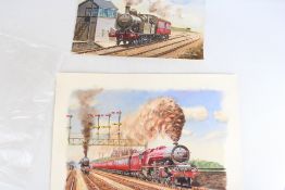 Two E. Holland Watercolor and Gouache Railway Paintings