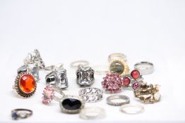 Collection of white metal dress rings