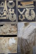 Vintage lace trimmings, 19th and 20th Century lace collars, a Maltese cream silk lace lappet,