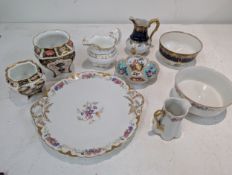 A mixed group of ceramics to include two old Imari footed vases, Limoges part tea service and others