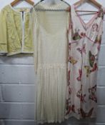 A vintage cream wedding/evening gown decorated with faux pearls having a drop waist approx 36" chest