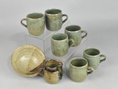 A Set of Six Fawnhope Studio Pottery Mugs together with a Studio Pottery Bowl and Jug