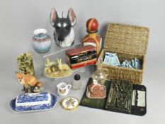 A Grouping of Various Sundries to Comprise Cased Drawing Set, Spode Italian Blue Butter Dish and