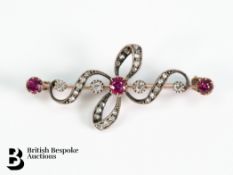Victorian Diamond and Ruby Bar Brooch