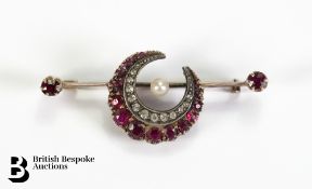 9ct Gold Ruby and Diamond Brooch