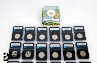 Silver Danbury Mint 50p Uncirculated 50 Pence Pieces and Winnie the Pooh Silver Proof Coin