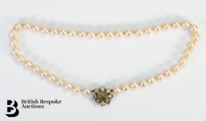 18ct Gold and Diamond Clasp Cultured Pearl Necklace