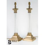 Pair of Brass and Glass Table Lamps.