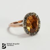 9ct Yellow Gold Topaz and Diamond Ring