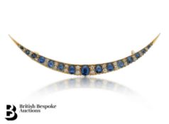 18ct Gold, Diamond and Sapphire Crescent Brooch