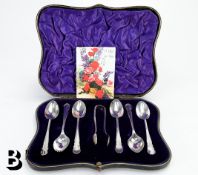 Boxed Set of Silver Teaspoons and Sugar Nips