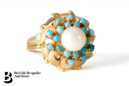 14ct Yellow Gold Pearl and Turquoise Ring