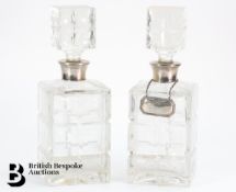 Pair of Contemporary Decanters and Silver Collars