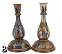 Near Pair of Doulton Lambeth Candlesticks