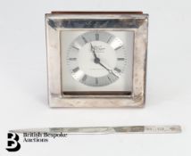 R. Carr Silver Cased Clock and Silver Letter Opener