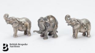White Metal Novelty Elephant Condiments and Silver Elephant