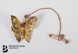 Gold, Diamond and Ruby Butterfly Brooch