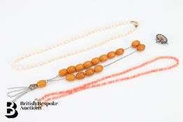 Pearls, Amber and Coral Beaded Necklaces