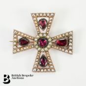 9ct Gold Pearl and Garnet Maltese Cross