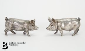 Sterling Silver Novelty Pig Salt and Pepper Shakers