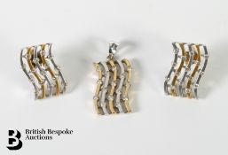 Yellow, White Gold Diamond Earrings and Pendant Set
