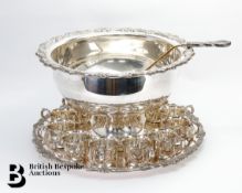 Silverplate Punch Bowl with Salva, Twelve Punch Cups & Ladle