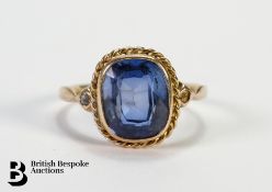 14ct Gold 4ct Blue Sapphire and Diamond Ring