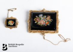 9ct Gold Framed Micro-Mosaic Brooches