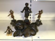 COLD CAST BRONZE MODEL - HEAD AND SHOULDER STUDY OF A SLEEPING FEMALE NUDE, 26CM, SPELTER FIGURE -