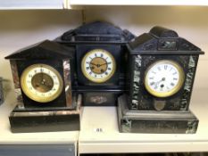 THREE ANTIQUE MARBLE MANTEL CLOCKS