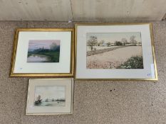 TWO PAUL EVANS (B-1950) SIGNED WATERCOLOUR 'FARM LAND SCENE' AND ONE OTHER AND RALPH LEWIS SIGNED
