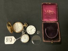 HALLMARKED SILVER FOB WATCH WITH ELGIN SILVER PLATE AND MORE