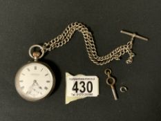 A STERLING SILVER CASED FOB WATCH, WITH IMPORT MARKS FOR LONDON 1911, WHITE ENAMEL DIAL 'HARDY BROS.