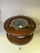 VINTAGE BRASS AND WOOD GIMBALLED COMPASS 25CM