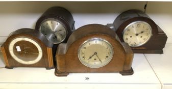 FOUR OAK CASED VINTAGE / DECO MANTEL CLOCKS,