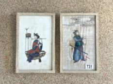 TWO 19TH CENTURY CHINESE WATERCOLOUR PAINTINGS ON SILK OF CHINESE CHARACTERS BOTH FRAMED AND
