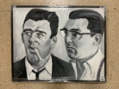 INDISTINCTLY SIGNED OIL ON CANVAS RONNIE AND REGGIE KRAY - THE KRAY TWINS 78 X 63CM