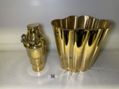 GILT CHAMPAGNE ICE BUCKET WITH GILT COCKTAIL SHAKER