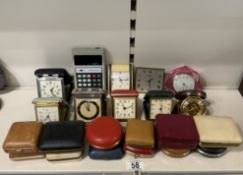 QUANTITY OF VINTAGE TRAVEL CLOCKS, WESTCLOX, SWIZA AND MORE WITH VINTAGE PRINZTRONIC CALCULATOR