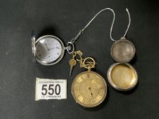 A 14 CARAT GOLD CASED POCKET WATCH, MARKED 'K14', A STERLING SILVER COMPACT, BIRMINGHAM 1921,