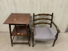 TWO TIER TABLE WITH A VICTORIAN CHAIR
