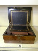 19TH-CENTURY BURR WALNUT WRITING SLOPE A/F