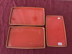 SET OF THREE VINTAGE CHINESE LACQUERED SERVING TRAYS 25 X 43CM